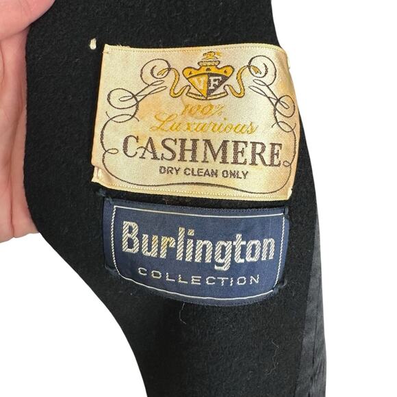 Vintage 100% Cashmere Burlington Collection Black Midi Classic Overcoat Sz Large - Picture 4 of 12